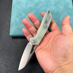 KUBEY KU291M Vagrant Liner Lock Folding Knife Jade G10 Handle 3.1" Sandblast 14C28N