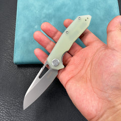 KUBEY KU291M Vagrant Liner Lock Folding Knife Jade G10 Handle 3.1" Sandblast 14C28N
