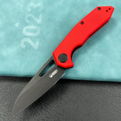 KUBEY KU291K Vagrant Liner Lock Folding Knife Red G10 Handle 3.1" Blackwashed 14C28N