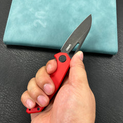 KUBEY KU291K Vagrant Liner Lock Folding Knife Red G10 Handle 3.1" Blackwashed 14C28N