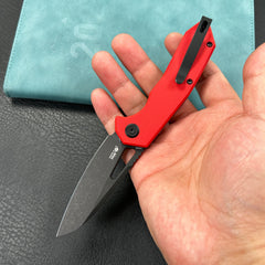 KUBEY KU291K Vagrant Liner Lock Folding Knife Red G10 Handle 3.1" Blackwashed 14C28N