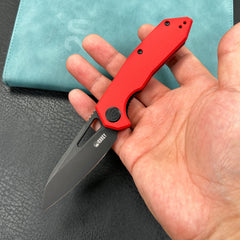 KUBEY KU291K Vagrant Liner Lock Folding Knife Red G10 Handle 3.1" Blackwashed 14C28N