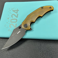 KUBEY KU181 Ceto Flipper Camping Folding Knife Ultem Handle 3.46" Blackwash 14C28N Blade