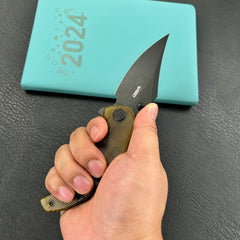 KUBEY KU181 Ceto Flipper Camping Folding Knife Ultem Handle 3.46" Blackwash 14C28N Blade