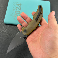 KUBEY KU181 Ceto Flipper Camping Folding Knife Ultem Handle 3.46" Blackwash 14C28N Blade