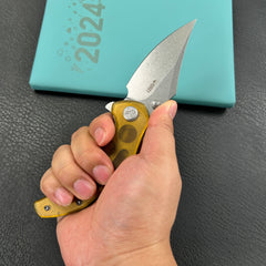 KUBEY KU181C Ceto Flipper Camping Folding Knife Ultem Handle 3.46" Stonewash 14C28N Blade