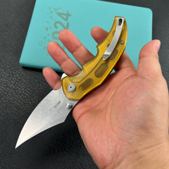 KUBEY KU181C Ceto Flipper Camping Folding Knife Ultem Handle 3.46" Stonewash 14C28N Blade