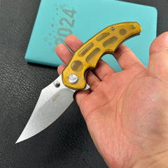 KUBEY KU181C Ceto Flipper Camping Folding Knife Ultem Handle 3.46" Stonewash 14C28N Blade