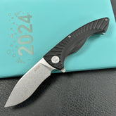 KUBEY KU208D Timberwolf Flipper Outdoor Folding Knife Black G-10 Handle 3.46" Stonewash 14C28N Blade