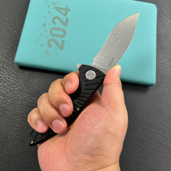 KUBEY KU208D Timberwolf Flipper Outdoor Folding Knife Black G-10 Handle 3.46" Stonewash 14C28N Blade