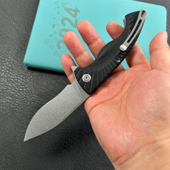 KUBEY KU208D Timberwolf Flipper Outdoor Folding Knife Black G-10 Handle 3.46" Stonewash 14C28N Blade