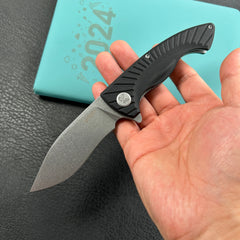 KUBEY KU208D Timberwolf Flipper Outdoor Folding Knife Black G-10 Handle 3.46" Stonewash 14C28N Blade