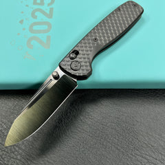 KUBEY KB383 DLC  Bluff Axis lock Folding Knife DLC Titanium Handle 3.19" Belt Satin DLC S35VN Blade