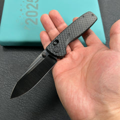 KUBEY KB383 DLC  Bluff Axis lock Folding Knife DLC Titanium Handle 3.19" Belt Satin DLC S35VN Blade