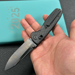 KUBEY KB383 DLC  Bluff Axis lock Folding Knife DLC Titanium Handle 3.19" Belt Satin DLC S35VN Blade