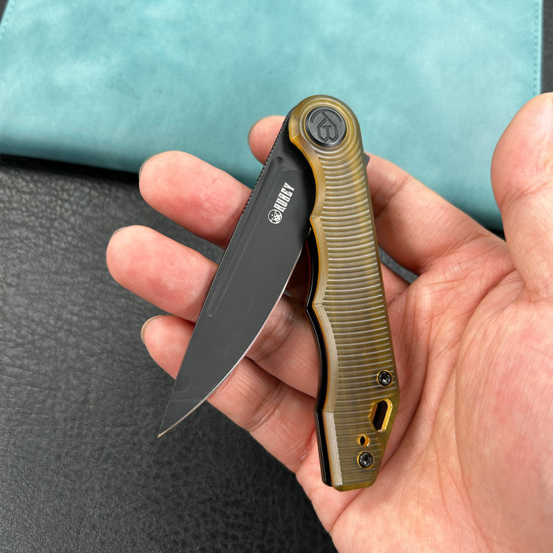 KUBEY KU312N Mizo Liner Lock Flipper Folding Knife Ultem Handle 3.15" Blackwashed AUS-10