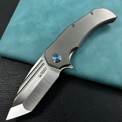 KUBEY KB366A Mikkel Willumsen Design Bravo one Tanto Frame Lock Folding Knife 6AL4V Titanium Handle 3.39" Hand Polished Satin M390
