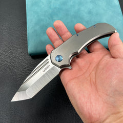 KUBEY KB366A Mikkel Willumsen Design Bravo one Tanto Frame Lock Folding Knife 6AL4V Titanium Handle 3.39" Hand Polished Satin M390