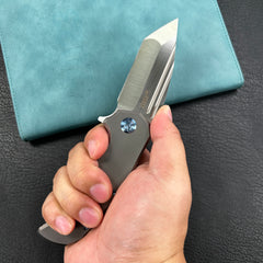 KUBEY KB366A Mikkel Willumsen Design Bravo one Tanto Frame Lock Folding Knife 6AL4V Titanium Handle 3.39" Hand Polished Satin M390