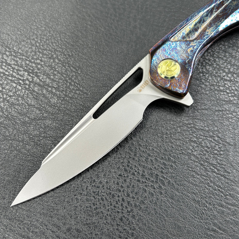 KUBEY KB171 Velocé Frame Everyday Carry Gentlmans Pocket Knife Custom Titanium Mayhem Finish Handle  3.94'' Sand Blast S90V Blade