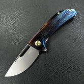 KUBEY KB368 Hyperion Frame Lock Tactical Knife Custom Titanium Mayhem Finish Handle 3.5" Sandblast CPM-S35VN
