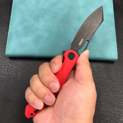 KUBEY KU239H Drake Liner Lock Folding Knife Red G10 Handle 3.74'' Dark Stonewashed AUS-10