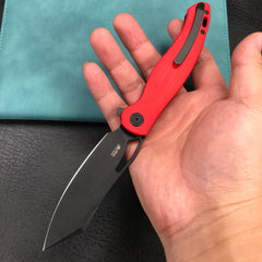 KUBEY KU239H Drake Liner Lock Folding Knife Red G10 Handle 3.74'' Dark Stonewashed AUS-10