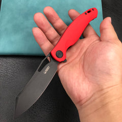 KUBEY KU239H Drake Liner Lock Folding Knife Red G10 Handle 3.74'' Dark Stonewashed AUS-10