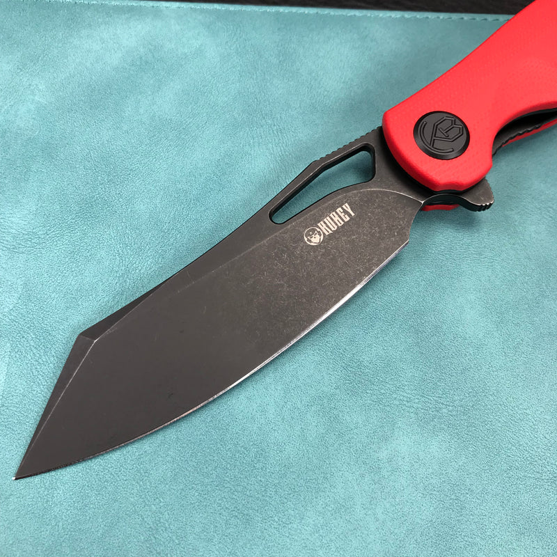 KUBEY  KU239H Drake Liner Lock Folding Knife Red  G10 Handle 3.74'' Dark Stonewashed  AUS-10