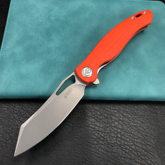 KUBEY KU239G Drake Liner Lock Folding Knife Orange G10 Handle 3.74'' Beadblasted AUS-10