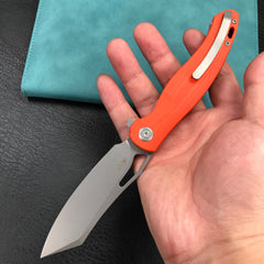 KUBEY KU239G Drake Liner Lock Folding Knife Orange G10 Handle 3.74'' Beadblasted AUS-10