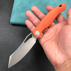 KUBEY KU239G Drake Liner Lock Folding Knife Orange G10 Handle 3.74'' Beadblasted AUS-10