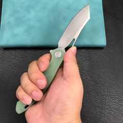 KUBEY KU239I Drake Liner Lock Folding Knife Jade G10 Handle 3.74'' Beadblasted AUS-10