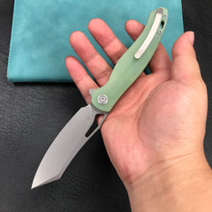 KUBEY KU239I Drake Liner Lock Folding Knife Jade G10 Handle 3.74'' Beadblasted AUS-10