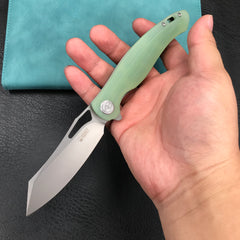 KUBEY KU239I Drake Liner Lock Folding Knife Jade G10 Handle 3.74'' Beadblasted AUS-10