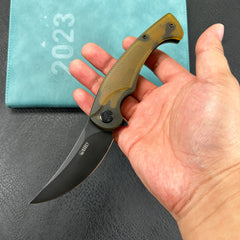 KUBEY KU173B Scimitar Liner Lock Folding Knife Ultem Handle 3.46" Blackwash AUS-10