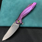 KUBEY KB235D Nova Frame Lock Flipper Folding Knife 6AL4V Titanium Handle 3.66" Bead Blasted 14C28N