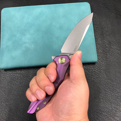 KUBEY KB235D Nova Frame Lock Flipper Folding Knife 6AL4V Titanium Handle 3.66" Bead Blasted 14C28N