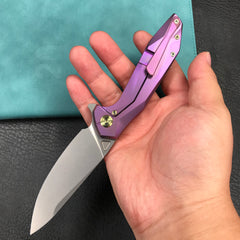 KUBEY KB235D Nova Frame Lock Flipper Folding Knife 6AL4V Titanium Handle 3.66" Bead Blasted 14C28N