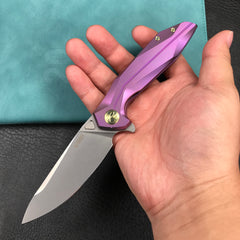KUBEY KB235D Nova Frame Lock Flipper Folding Knife 6AL4V Titanium Handle 3.66" Bead Blasted 14C28N