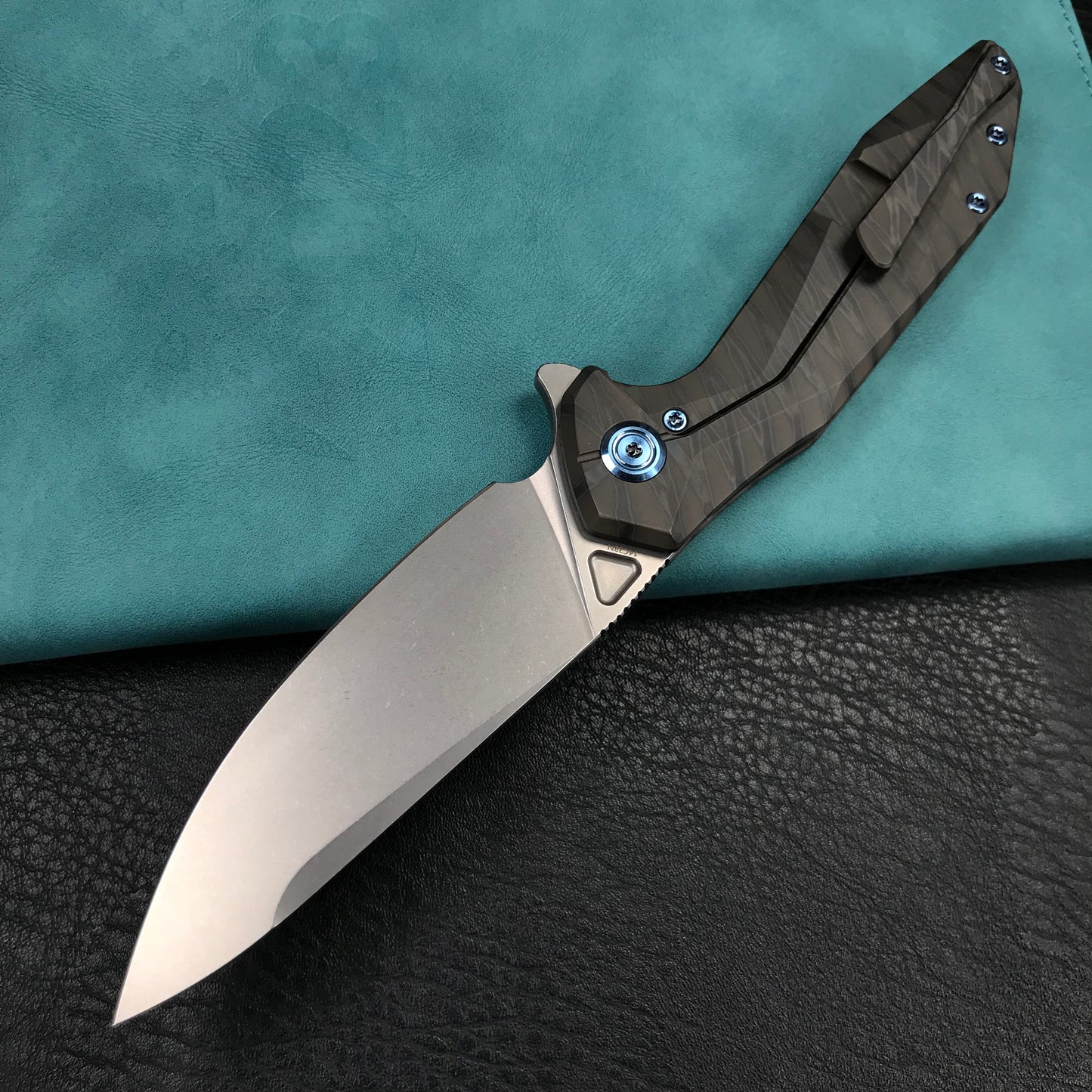 KUBEY KB235G Nova Frame Lock Flipper Folding Knife 6AL4V Titanium Handle 3.66" Bead Blasted 14C28N