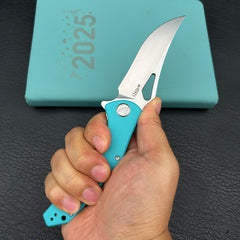 Kubey KU149I Phemius Liner Lock Folding Pocket Knife Tiffany Blue G10 Handle 3.66" Bead Blasted 14C28N
