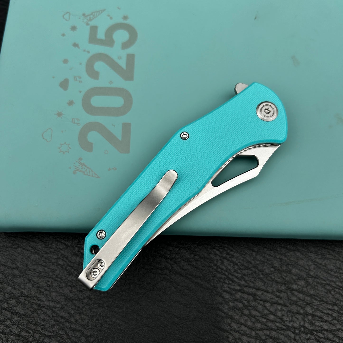 Kubey KU149I Phemius Liner Lock Folding Pocket Knife Tiffany Blue G10 Handle 3.66" Bead Blasted 14C28N