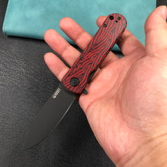 KUBEY KU371F NEO Outdoor Folding Pocket Knife Red black Damascus G10 Handle 3.43" Blackwash AUS-10