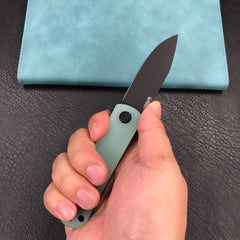 KUBEY KU371D NEO Outdoor Folding Pocket Knife Jade G10 Handle 3.43" Blackwash AUS-10