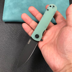 KUBEY KU371D NEO Outdoor Folding Pocket Knife Jade G10 Handle 3.43" Blackwash AUS-10
