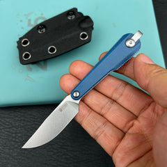 Kubey KNIVES KU451B YAG Fixed Blade Knife Blue Micarta Handle 2.3" Beadblast 14C28N Fixed Knife