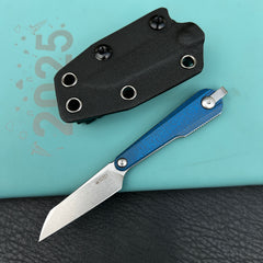 Kubey KNIVES KU450B YAG Fixed Blade Knife Blue Micarta Handle 2.4" Beadblast 14C28N Fixed Knife