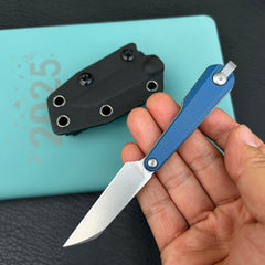 Kubey KNIVES KU450B YAG Fixed Blade Knife Blue Micarta Handle 2.4" Beadblast 14C28N Fixed Knife
