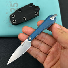 Kubey KNIVES KU452B YAG Fixed Blade Knife Blue Micarta Handle 2.44" Beadblast 14C28N Fixed Knife